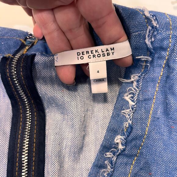 Derek Lam 10 Crosby Denim Cotton and Linen Faux Wrap Shift Dress Sz 4 - Picture 6 of 12